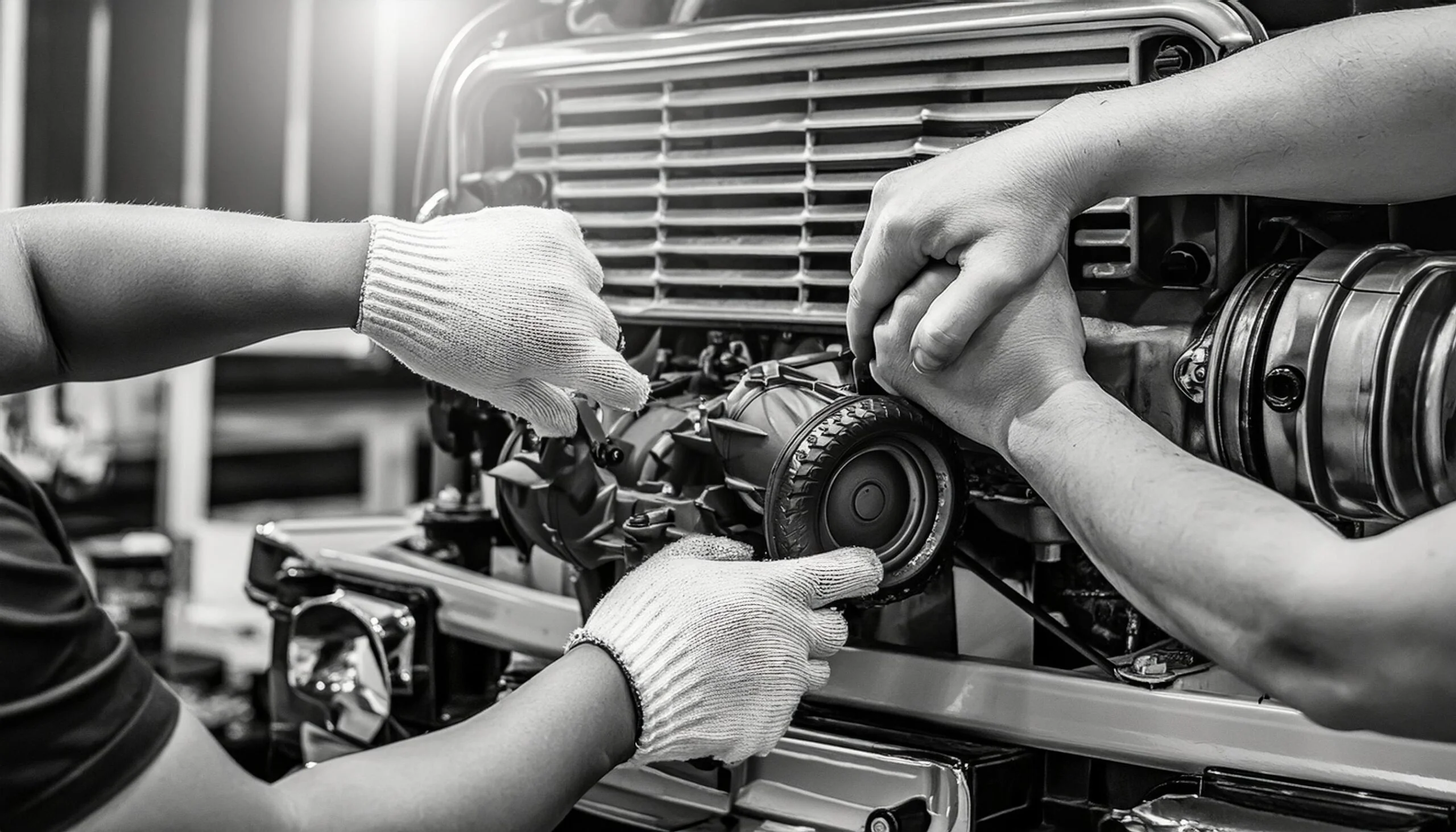 Diesel engine on a workshop bench during a performance upgrade